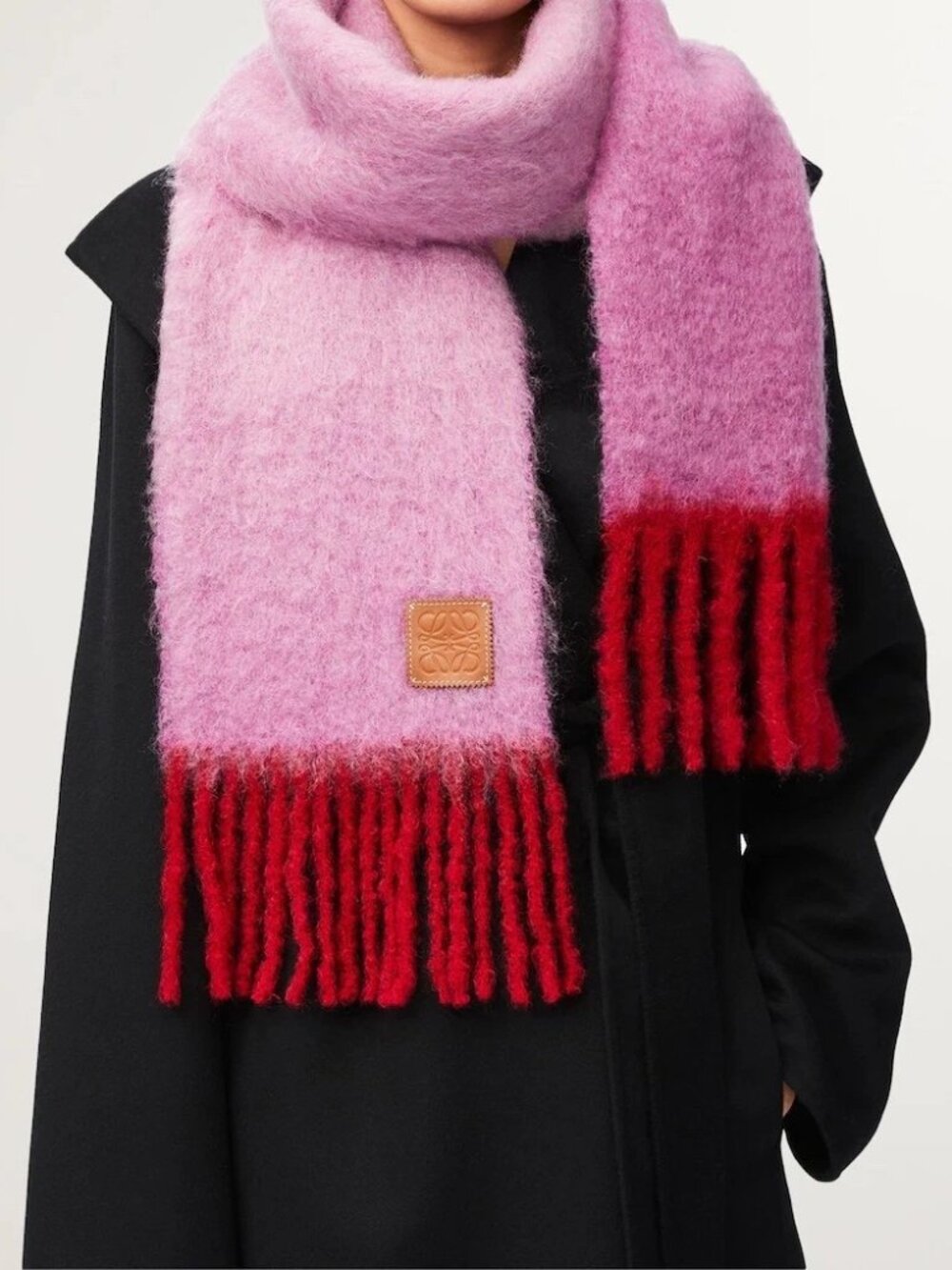 Loewe Pink Mohair-blend Scarf | Fringed & Leather-trimmed - Picture 3 of 12